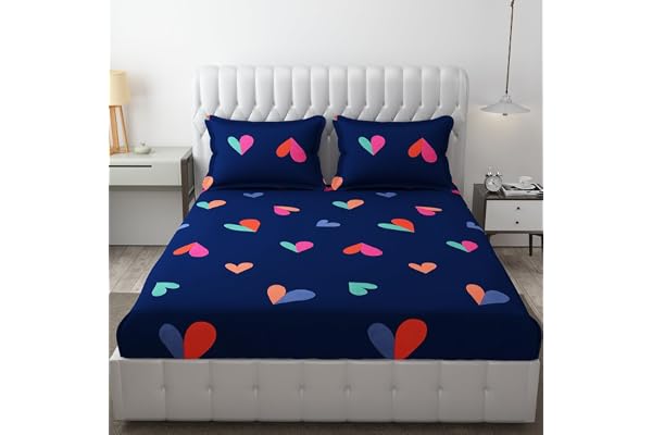 FRESH FROM LOOM Soft Glace Cotton Fitted Bedsheet King Size Bed With Two Pillow Cover Elastic Fitted Solid Bed Sheets Bed Covers For Mattresses Tuck In (Size - 72 X 78 Inches Royal Blue), 144 TC