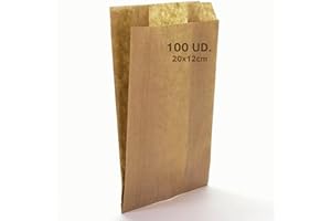 Grupo Darik Pack 100 Sobres de Papel Kraft para Alimentos – Respetuosos con el Medio Ambiente, Resistentes y Seguros – Varios Tamaños (Kraft, 12x20 cm)