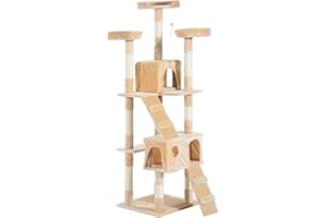 PawHut Cat Tree Kitten Kitty Scratching Scratcher Post Climbing Tower Activity Center House Cream
