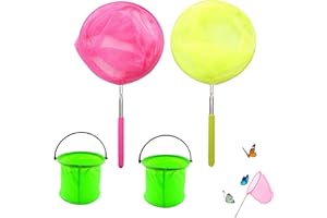 WACH AUF 4 Pieces Filet Papillon Kit Epuisette Enfant Filet à Papillon Télescopique Net avec Extendable Seau Pliant Filet Peche Filets à Insectes pour Jouets de Jardin Attraper Insectes
