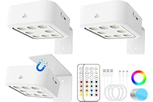ROEDAX-HAO 3 Pack Picture Lights for Wall, 13 RGB Color Rechargeable Battery Operated wall lights, Picture Frame lights with 3 Lighting Modes, Wireless Magnetic Painting Light with Remote Control Timer (WHITE)