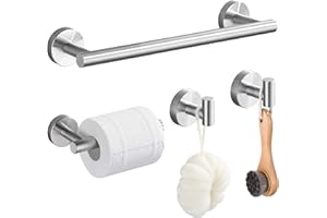 Hoomtaook Porta Asciugamani Bagno Portasciugamani Set Accessori Bagno 4 in 1 Portasciugamani Portasciugamani Libero Porta Carta Igienica Pugno Superficie Finitura Spazzolata Installazione Argento