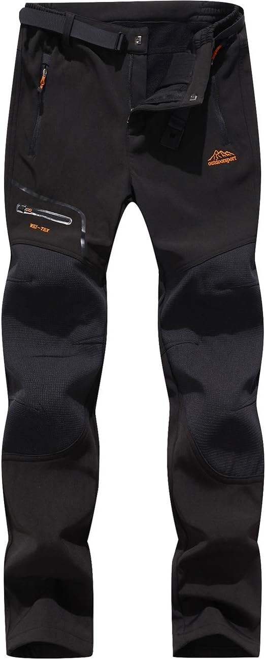 DENGBOSN Men's Outdoor Softshell Hiking Trousers Winter Fleece Lined Waterproof Windproof Ski Walking Trousers