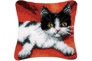 Coopay Kit Crochet de Verrouillage Tapis DIY Broderie Chaton 43cm x 43cm,Kit de Démarrage de Tricot pour Taie d'oreiller de Broderie Facile à Suivre,Kits de Loquet pour Enfants Adultes