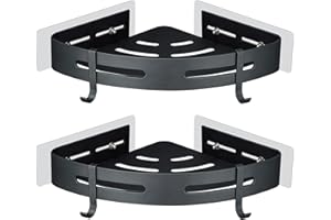 GERUIKE Estanteria Baño Sin Taladro Rinconera Ducha - Estante Adhesivo de Esquina - Organizador de Baño, Aluminio, Pared, 2 Piezas Negro Mate