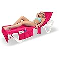 ITSA Terry Towelling Beach Towel with Pockets & Handles | 100% Cotton Foldable Sun Lounger Cover | Carry Bag | Secure Storage Beach Towel (Coral Pink)