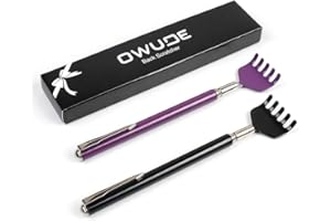 OWUDE Scratcher posteriore estensibile portatile, Scratcher telescopico Tetractable Bear Claw Metal Massager manuale Strumento Confezione da 2 (nero + viola) (STILE 1)