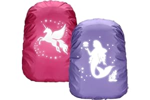 Byhsoep 2PCS Copri Zaino per Pioggia, Parapioggia Bambino per Zaino Reflective, 35L Coprizaino Antipioggia, Copri Zaino Scuola per Pioggia, Copertura Antipioggia per Zaini