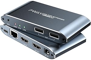 PWAY PW-DT265HK Rallonge USB KVM HDMI 492 pieds/150 m pour télécommande clavier et souris, transmet le signal 1080P via Cat5e/6, prend en charge un à un, USB 1.1 et sortie en boucle