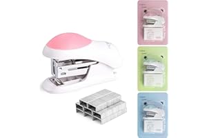 NEBURORA Mini Effortless Desktop Staplers with 400 Standard 26/6 Staples, 2-24 Sheet Capacity, Includes Built-in Staple Remover, Cute Stapler Gift for Student and Office Use, 3 Colors Options