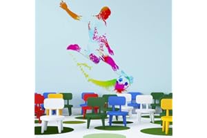 LZYMSZ Naklejka piłkarska, 38,9 × 61", naklejka ścienna, piłka nożna, tatuaż ścienny, piłka nożna, naklejka ścienna, akwarela, piłkarz, sztuka, naklejka na ścianę chłopca, do sypialni (F)