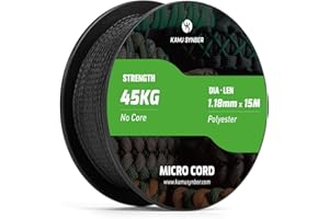 Kamu Synber Micro Cord 1.18mm Paracord Schnur Seil 15m Spule für Armband, Hundehalsband, Handwerk, DIY | Tragkraft 45kg | Schwarz