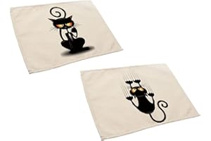 ShopINess Tovagliette all´Americana in Stile Gatto per il Tavolo da Pranzo Divertenti Tovagliette Bianche e Nere per gli Amanti dei Gatti (Set di 2: Gatto che cade + Gatto zen)