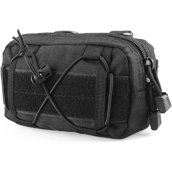 Huntvp Marsupio Tattico Militare Piccolo - Nylon 900D, 3 Tasche, 24x11x5.5 Cm, Per Soldi, Telefono, Uso Quotidiano, Corsa, Trekking, Nero