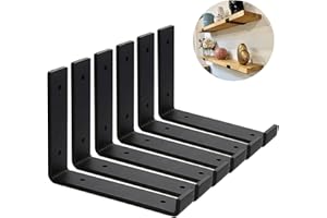 MLOQI Lot de 6 Equerre Murale Robustes de 5 mm d'épaisseur échafaudage - Support Etagere Murale - Supports d'étagère Industriels Noirs avec vis Assorties (20 cm)