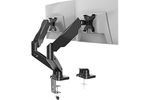 WALI Supporti per Bracci per Supporto per Doppio Monitor, per 2 Monitor, Staffa VESA Girevole per Montaggio su Tavolo con Molla a Gas Completamente Regolabile con Morsetto a C (GSMP002), Nero Opaco