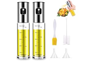 ShiWuYou 2 Piezas 100ml Spray Aceite Cocina, Pulverizador Aceite de Vidrio Graduado con Buena Atomización, para Ensaladas, Cocción, Horneado, Pasta y Barbaco