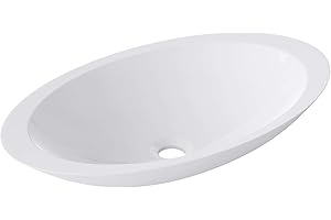 doporro Lavabo da Appoggio, Lavandino Bagno 59.3x35.1x10.7cm, Lavabo da Minerale Fuso Colossum802, Biano Lucido