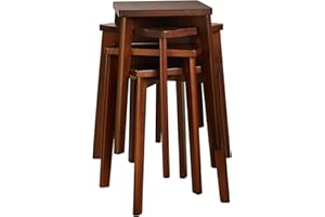 Aibiju Square Wooden Stools, Dressing Table Stools, Solid Wood Makeup Stool, Step Stool, Kids Small Table, Stacking Stools，Perfect Size for your Living Room, Bedroom,(Brown, 4PCS),YD-1500-4