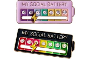 2 stycken Justerbar social batteriformad märke, My Social Battery Pin, rolig emaljerad pin med social batteri, med 7 känslor