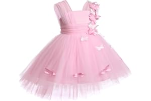 IDOPIP Bambin Fille Fleur Robe Enfant bébé a - Ligne Genou Papillon Dentelle Fleur brodée Princesse 1er Anniversaire fête sans Manches Tutu Robe