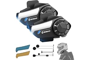 Moman H2S Motorcycle Intercom Headset (2 Pack, Black), Motorcycle Helmet, Intercom Communication System, Up to 1000 m, with D
