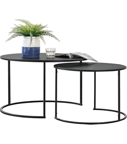 Set De 2 Tables Basses Gigognes En.casa - Chêne Et Noir - 37x72cm Et 47x60cm