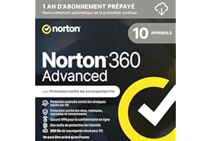 Norton 360 Advanced 2026 | 10 appareils | 1 An d'Abonnement en renouvellement automatique | Téléchargement