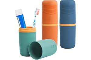 ORENGE Pack of 3 Toothbrush Case Toothbrush Travel Case Portable Toothbrush Holder Plastic Toothbrush Container Toothpaste Toothbrush Cup Waterproof Mouthwash Cup for Travel Camping School Green/Blue/Orange