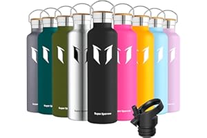 ‎SUPER SPARROW Super Sparrow Trinkflasche Edelstahl - 350ml/500ml/620ml/750ml/1L - Auslaufsicher Thermoskanne, BPA-Frei Wasserflasche - Thermosflasche Kinder für Sprudel, Sport, Schule, Fitness - Mit 2 Deckeln