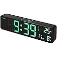 Mengshen LED Digital Wall Clock, 10 Inch Display with Dual Alarms Temperature Date Week Multifunctional Adjustable Brightness Plug in Battery Power for Living Room Office