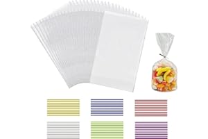 laeeyin 100 Stück Durchsichtige Cellophantüten groß 25x15 cm Süßigkeiten Geschenkbeutel mit 100 bunten Krawatten Geeignet klarsichttüten für Süssigkeit Chocolate Brot