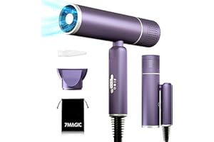 7MAGIC Secador de Pelo Plegable, Potente Secador Pelo Ionico de 1600 W para Secado Rápido, Secador pelo Viaje con Bolsa de Almacenamiento, Secador Pelo Rizado compacto, 3 Temperaturas 2 Velocidades, Morado