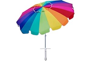 AMMSUN 7.5ft 20 Panels Heavy Duty Rainbow Outdoor Beach Umbrella with zinc Tilt UPF 50+ Twist-in System Sand Anchor Silver Coating Inside