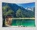 Produktbild VTXWL Italy Tapestry, Predil Alpine Lake North Italy Slovenian Border Julian Alps Idyllic Scenery, Wall Hanging for Bedroom Living Room Dorm, 80 W X 60 L Inches, Sea Green Blue Ivory