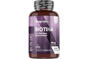 WEIGHTWORLD Biotina Cheratina e Zinco, 400 Microcompresse Vegane (13+ Mesi), 450μg Ciascuna, 1 Compressa al Giorno, con Vitamina B7 e Selenio, La Biotina Contribuisce al Mantenimento dei Capelli Normali (EFSA)