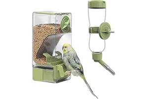 SEPTILLAR Juego de Bebedero y Comedero para Pájaros, Alimentador Automático con Percha para Jaula para Periquitos, Canarios, Ninfas, Pinzones y Budgerigars (Verde)