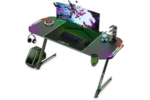 Mc Haus Gameplay Pro Carbon Green - Escritorio Gaming ergonómico con Luces LED y Estructura de Acero al Carbono