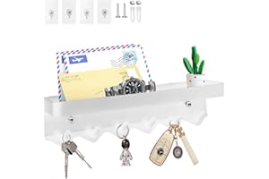 Echehi 6 Ganchos Cuelga Llaves Con Estanteria, la Multifuncional Autoadhesivo a Prueba de óxido Metal Colgador Llaves Pared Adecuado para Entrada, Cocina, Oficina, Baño y sala de estar .Blanco