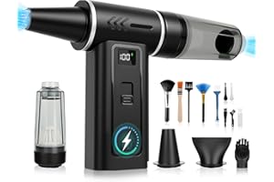 HERBYD Soplador de Polvo Eléctrico 2 en 1 y Aspiradora 180.000 rpm, 100 Niveles Air Duster, 8000 mAh Batería Soplador Aire Comprimido con Pantalla Digital para PC, Teclado, Hogar y Coche Limpieza