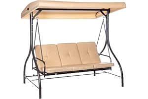 Hortan Dondolo Altalena XL 3 Posti Con Funzione Letto, Tetto Parasole Regolabile, Struttura In Acciaio E Tessuto Impermeabile, Per Arredo Giardino, Terrazzo e Balcone