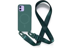 2NSPDRGNI Handykette Schutzhülle kompatibel mit iPhone 12/12 Pro Handyhülle mit Band,Kabellosem Laden Hülle Halsband Lanyard Silikonhülle,Dunkelgrün