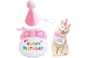 SUBTAVIK Pañuelo de cumpleaños para Perro, Sombrero de cumpleaños para Gato, Sombrero de cumpleaños para Perro, Babero de Feliz cumpleaños para Perro, decoración de Fiesta de cumpleaños para Mascotas (Rosa)