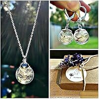 Sterlingsilber kette Löwenzahn Halskette und Tropfenohrringe Schmuckset mit GESCHENKBOX - Pusteblume Anhänger Kronleuchter Ohrringe für Frauen Weihnachtsgeschenk-Set Passende Schmuck für Mädchen