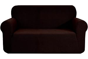SAMSTEX Stylish Sofa Cover Stretch 1-Piece Sofa Slipcovers High Stretch Sofa Cover 2 Seater Thick Soft Loveseat Sofa Protector Machine Washable Non Slip Couch Covers (2 Seater, Chocolate)