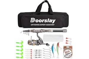 ‎DOORSLAY doorslay Tragbares Angelset, Teleskop Angelrute und Angelrolle Set mit 106m Angelschnur, Angelköder-Set,Angelzubehör, für Kinder, Erwachsene, Anfänger und Angelliebhaber