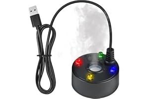 Duluok Mist Maker, 5W Ultrasonic Water Fog Machine LED 4 Color Fountain Pond Fog Atomizer Mini Mist Fogger for Christmas Party Garden Pond Rockery Yard