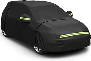 Favoto Hatchback Car Cover, Out Door Full Car Covers Waterproof Large with Right Side Zipper Sun Protection Windproof Exterior Covers Universal Fit (157 to 171 inches) Black Car Cover
