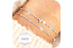 Avotto 925 Silver Bracelet for Women Girls Hypoallergenic Gold Layered Bracelets Silver Double Bracelets Adjustable Stackable Bracelet Birthday Gifts for Women Girls Jewelry