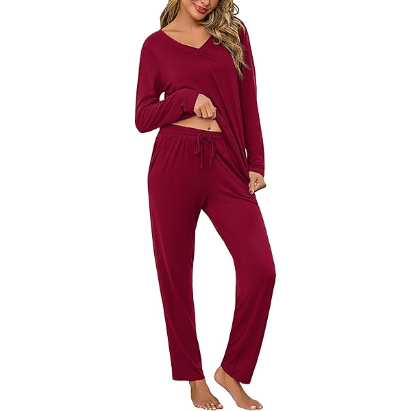 Lovasy Pyjama, voor dames, lang, winterpyjama, tweedelig, V-hals, lange mouwen, huispak, behaaglijk, zacht, met zakken, G-groen, XXL